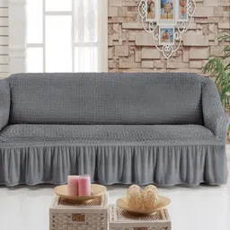 MULTITEX Grey Solid Polyester Sofa Cover image 1