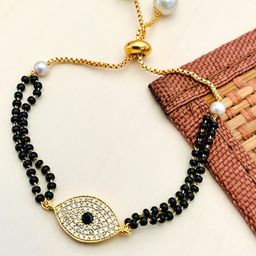 ABDESIGNS Gold-Plated Kundan Stone Studded & Beaded Mangalsutra Bracelet-image-30