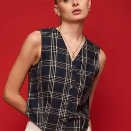 URBANGRACE BY KASSUALLY V-Neck Checked Waistcoat-image-43