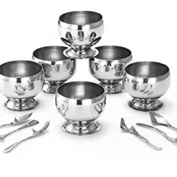 Stainless Steel Anee-kee Stainless Steel Ice Cream Cups with spoon Dinner Set-image-76