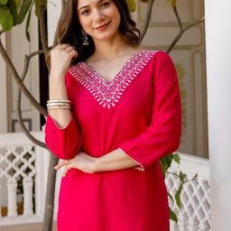 Women Embroidered Viscose Rayon Straight Kurta-image-59