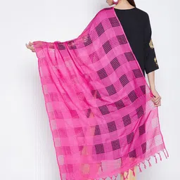 Clora Creation Magenta Checked Pure Cotton Dupatta image 2