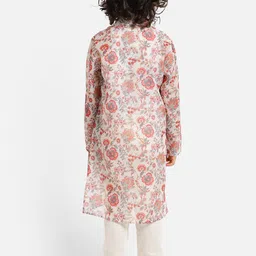 PICCOLO Boys Cream-Coloured & Red Floral Printed Regular Kurta with Pyjamas image 4