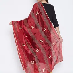 Clora Creation Maroon & Gold-Toned Embroidered Dupatta with Mirror Work image 2