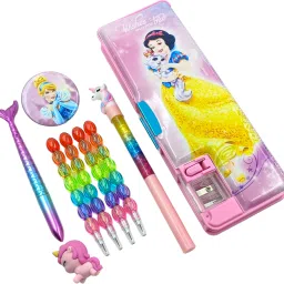Princess Pencil Box Magnetic Lock, Dual Compartments, Stationery School Kit, Princess Case Inbuild LED Light for Girls, Kids, Students Art Plastic Pencil Box-image-95