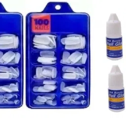 Artificial Nails Set Acrylic Fake false Nails Set Of 200 Pcs Artificial Nails With 6pcs Nail Glue White-37