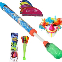 (1 Pichkari+ 1 Magic Balloon+ 10 Holi Cap+ 1 Joker Mask)for Kids Holi Party Fun Water Gun-image-75