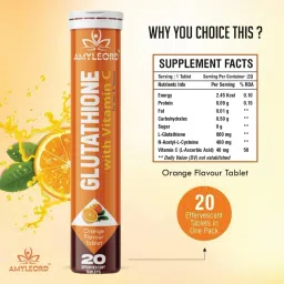 amyleord Glutathione & Vit C Help In Skin Glowing| effervescent tablets |Orange Flavour image 2