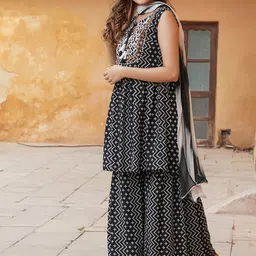 KALINI Bandhani Printed Regular Thread Work Kurta with Sharara & With Dupatta image 3