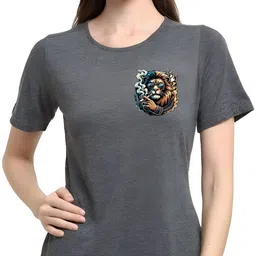 szn Women Graphic Print Round Neck Polyester Grey T-Shirt-picture-2