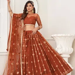 FABPIXEL Embellished Sequinned Semi-Stitched Lehenga & Unstitched Blouse With Dupatta image 3