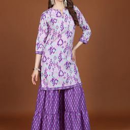 Vishudh Lavender Ethnic Motifs Printed Regular Kurta with Sharara & Dupatta image 3