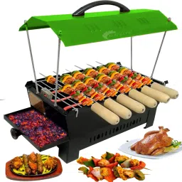 Green Hut Shape 2-in-1 Multi Purpose Electric & Charcoal Brbeque BBQ-50325 Grill & Tandoor with 6 Skewers Wooden Handle Electric Grill Electric Tandoor-10