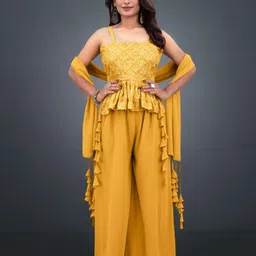 SANCIA Embroidered Sequins Top With Palazzos And Dupatta-image-36