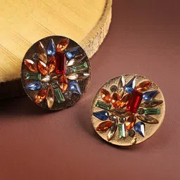 DressBerry Gold-Plated Crystal Studded Circular Studs-9