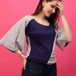 SCORPIUS Colourblocked Round Neck Bell Sleeves Cotton Top-image-61