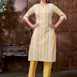KALINI Striped Woven Design Straight Kurta with Trousers-56