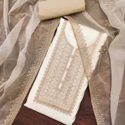 SHADOW & SAINING Embroidered Sequinned Roman Silk Semi-Stitched Dress Material-image-54