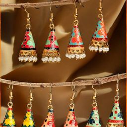Anouk Set Of 5 Gold-Plated Artificial Beaded Meenakari Contemporary Drop Earrings-image-47