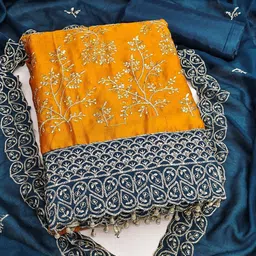 Mitera Embroidered Art Silk Unstitched Dress Material-image-78
