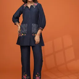 AUTUMN LANE Embroidered Pure Cotton Shirt With Trouser Co-Ords-50