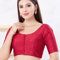 VAMAS - THE DESIGNER BLOUSES Silk Round Neck Padded Saree Blouse-image-95