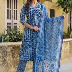 KALINI Women Printed Regular Kurta with Trousers & With Dupatta-2