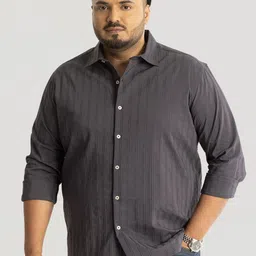 Snitch Men Plus Size Classic Spread Collar Striped Cotton Casual Shirt-image-14