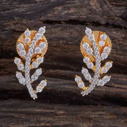 Kushal's Fashion Jewellery Rhodium-Plated Cubic Zirconia Stone Studded Leaf Shaped Studs-54