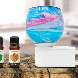 PEEPALCOMM 3Pc Blue & White Marble-Printed Electric Aroma Oil Diffuser With Scented Oils-47