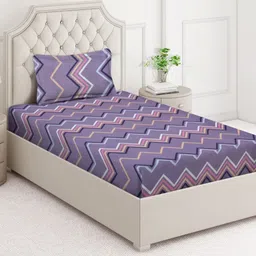Arrabi Purple & Multicoloured Geometric 350 TC Single Bedsheet with 1 Pillow Covers-image-35