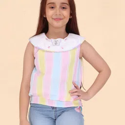 CUTECUMBER Girls Embellished Striped Applique Sleeveless Top-image-34