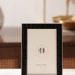 Pure Home and Living Croco Faux Leather Silver-Toned & Black Glass Table Photo Frame-image-74