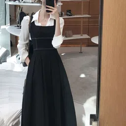 LULU & SKY Women Solid Shirt Collar Cuffed Sleeves Midi Fit and Flare Dress-image-64