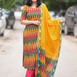 SRILICA Women Chevron Printed Kurta with Trousers & Dupatta-image-66