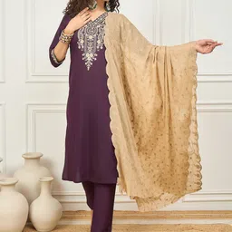 House of Pataudi Embroidered Kurta With Trousers & Dupatta-24