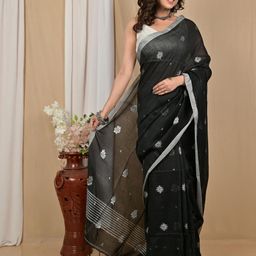 PuJoy Woven Design Zari Pure Cotton Designer Taant Saree-image-7