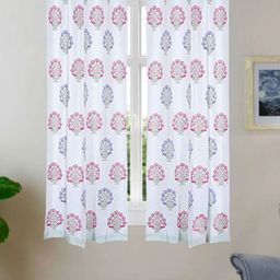 LIVING ROOTS White & Pink 2 Pieces Ethnic Motifs Printed Cotton Window Curtains-picture-10