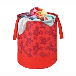 Kuber Industries Red & Maroon Floral Printed Foldable Laundry Bag-68