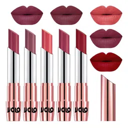 VOLO Set Of 5 Creme Matte Lipstick-3.5 g Each-Cherry, Plum, Dark Peach, Rose Pink, Red-13