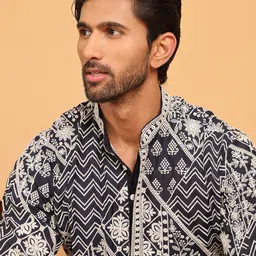 Jompers Men Floral Embroidery Silk Blend Kurta Pyjama Set-36