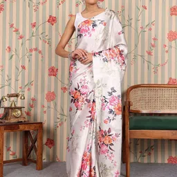 ODETTE Floral Printed Satin Saree with Blouse Piece-image-43