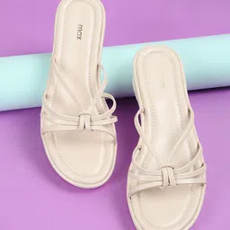 max Textured PU Wedge Mules with Bows-35