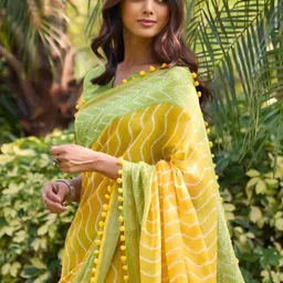 Mitera Leheriya Pure Cotton Block Print Saree image 4