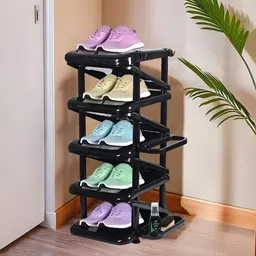 Myntra Elegant Homes Black 5-Tier Side Hooks Foldable Shoe Rack-35