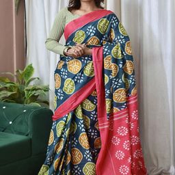 Suha Grey Pure Cotton Printed Block Print Sarees-picture-33