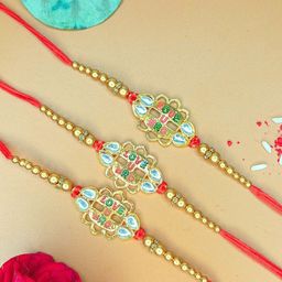 Anouk Set of 3 Love U Bro Design Rakhis With Greeting Card & Roli Chawal-25