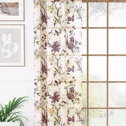 Story@home Cream-Coloured & Purple Floral Sheer Long Door Curtain-28
