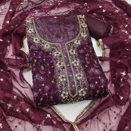 KALINI Floral Embroidered Sequinned Organza Unstitched Dress Material-image-90