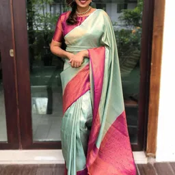 VILLE FASHION Woven Design Zari Kanjeevaram Saree With Blouse Piece-29